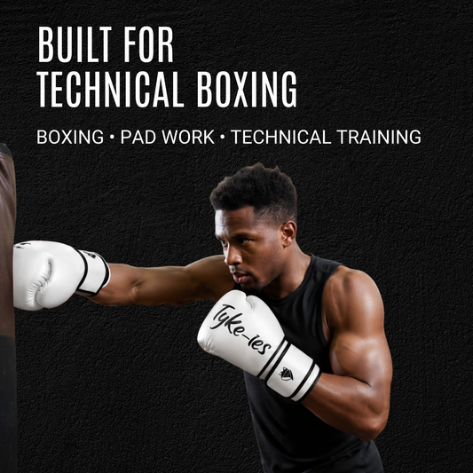 Tyke-ies white AGILE boxing gloves for boxing, pad work and technical training