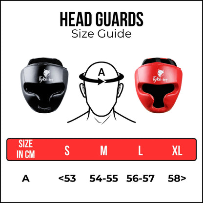 Tyke-ies headguards size guide UK showing head protection sizes and fit guidance.
