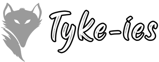 Logo with stylized text 'Tyke-ies' and a fox silhouette on a white background