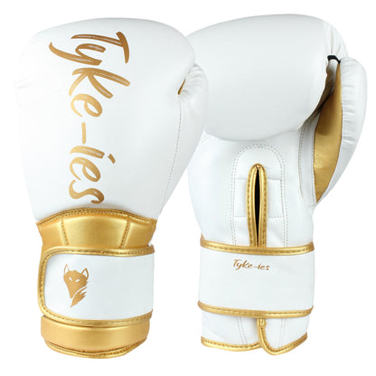 Tyke-ies Pro Boxing Gloves 'ELEGANT' - White/Gold | Style & Power