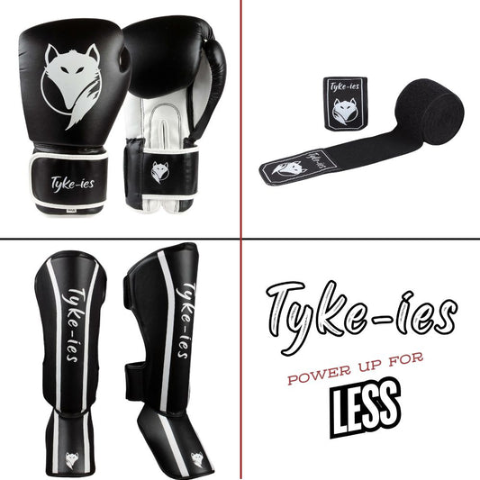 Starter Pack - Black (Boxing Gloves, Shin Pads & Hand Wraps)