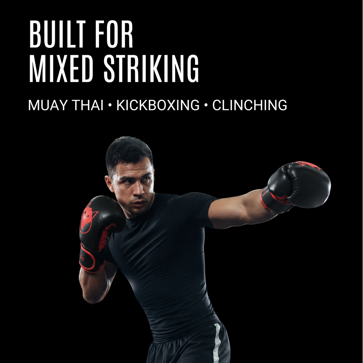 Tyke-ies black and red SWIFT boxing gloves for Muay Thai, kickboxing and mixed striking