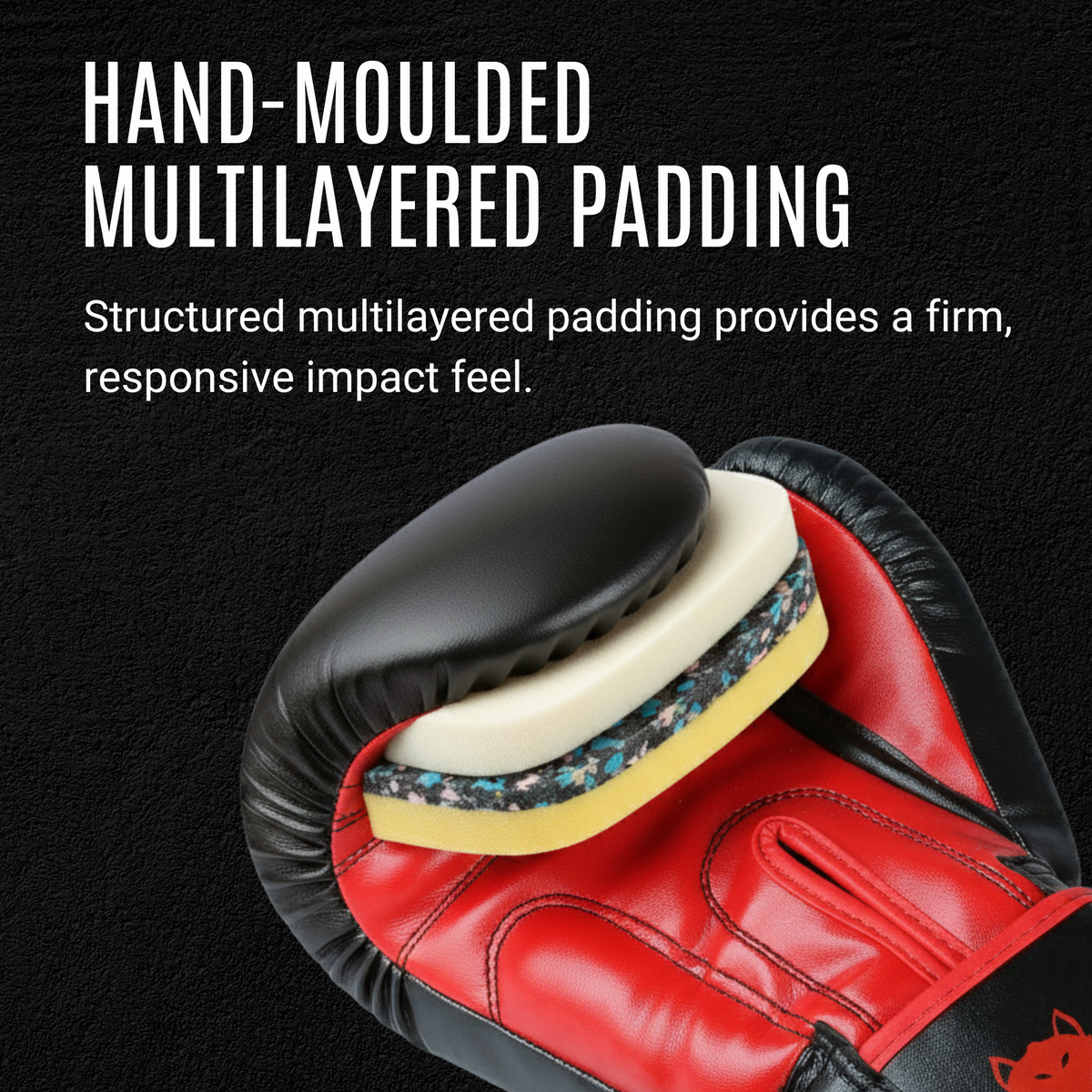 Tyke-ies black and red SWIFT boxing gloves with hand-moulded multilayered padding