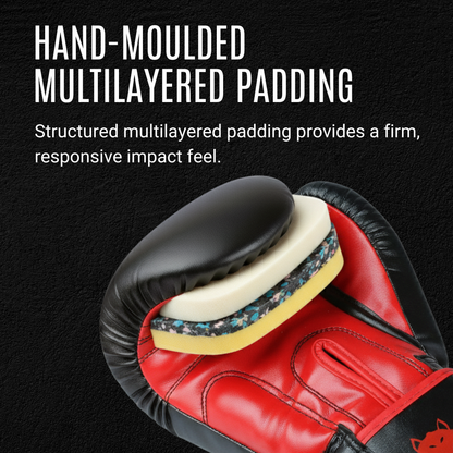 Tyke-ies black and red SWIFT boxing gloves with hand-moulded multilayered padding