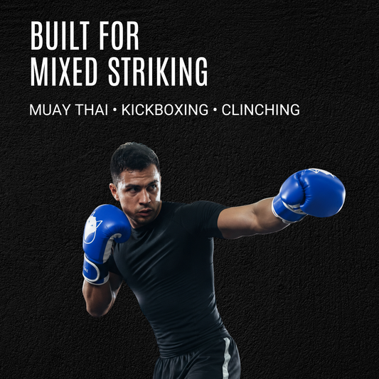 Tyke-ies blue SWIFT boxing gloves for Muay Thai, kickboxing and mixed striking