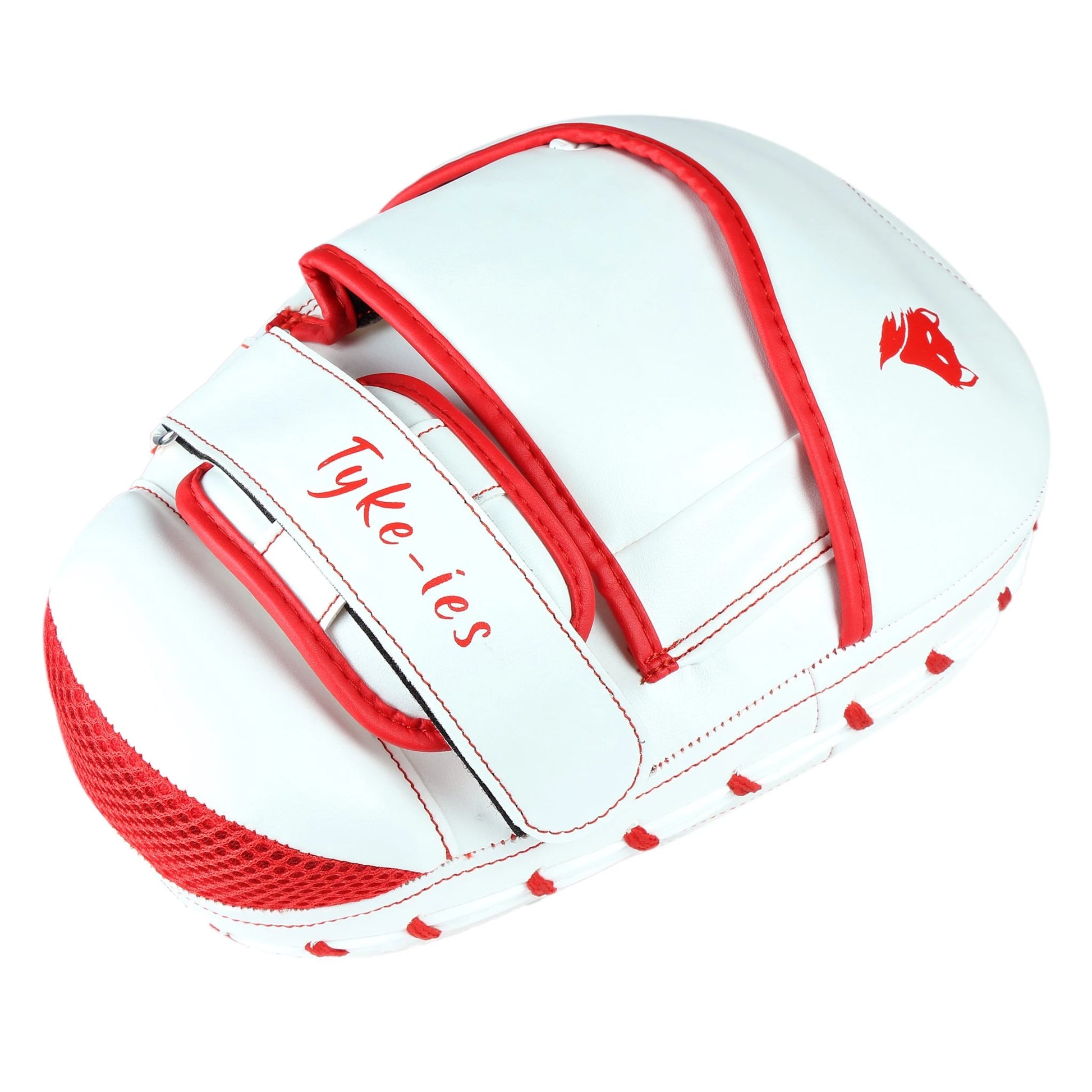 Side view of white and red Bulls-Eye pads showing the shock-absorbing foam thickness.