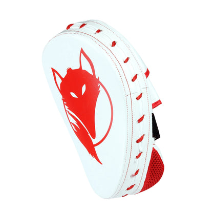 Curved white and red Bulls-Eye coaching pads with a high-visibility central target zone.