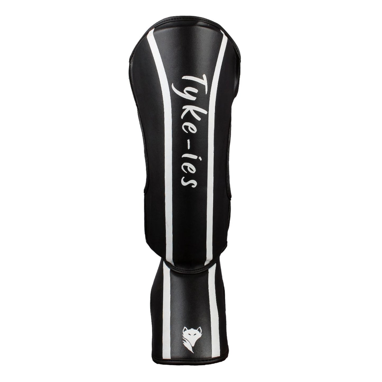 Technical detail of black Tyke-ies Defend shin guard showing reinforced instep padding.