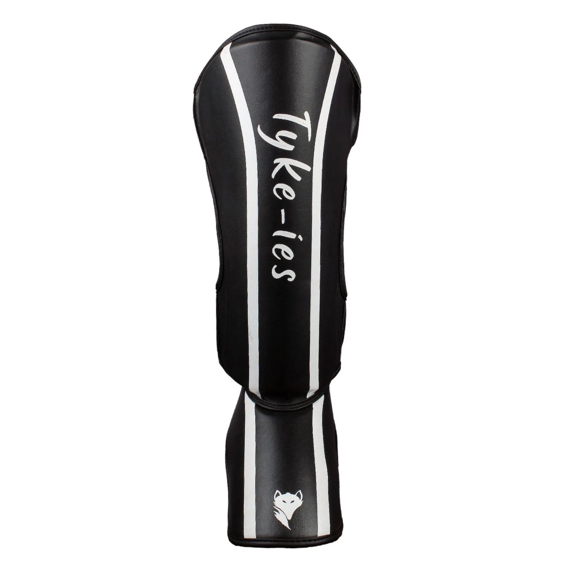 Technical detail of black Tyke-ies Defend shin guard showing reinforced instep padding.