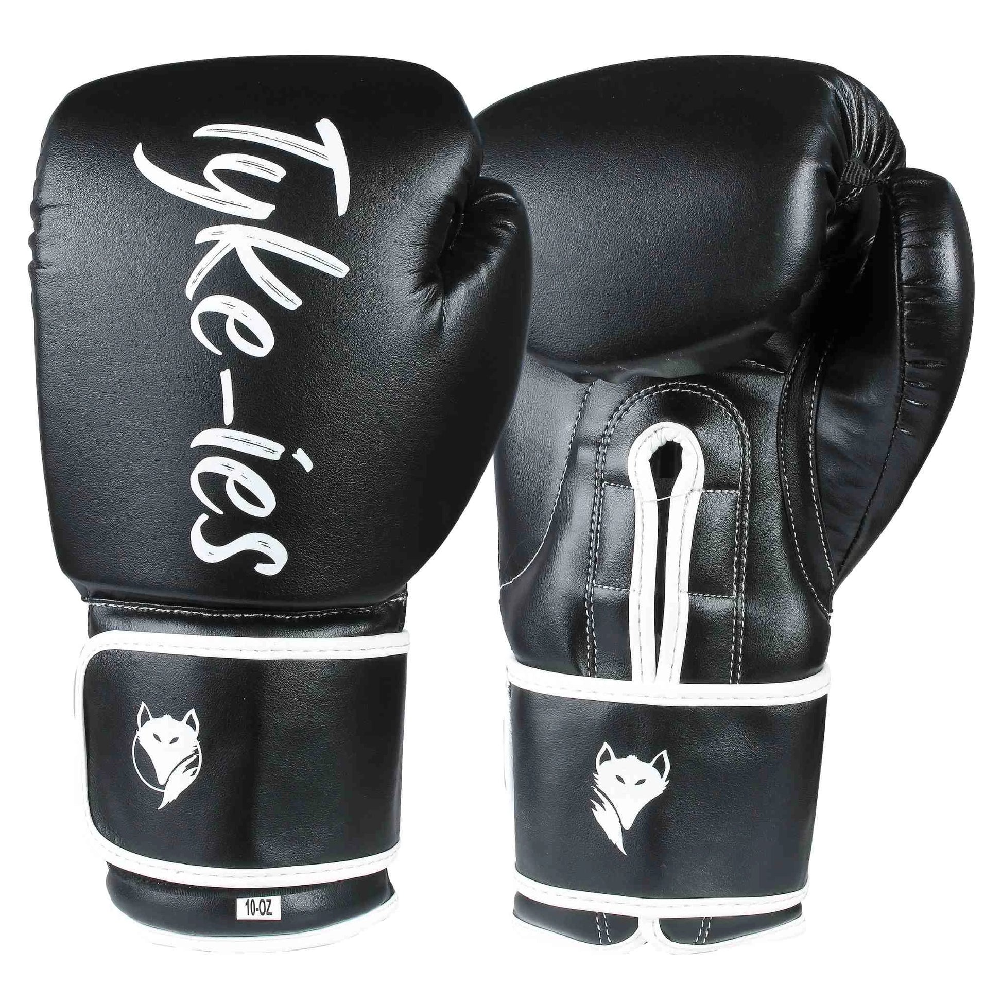 Pair of black Tyke-ies Agile gloves displaying both the outer fox logo and the inner palm detail.