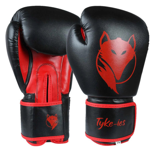 Technical view of the black and red Tyke-ies Swift series highlighting the dual-tone DX PU leather.