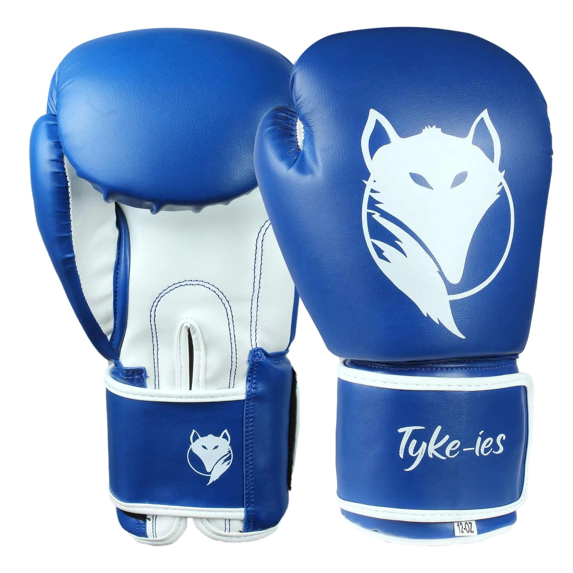 Full technical set view of blue Tyke-ies Swift gloves showcasing the dx pu leather and stitching.