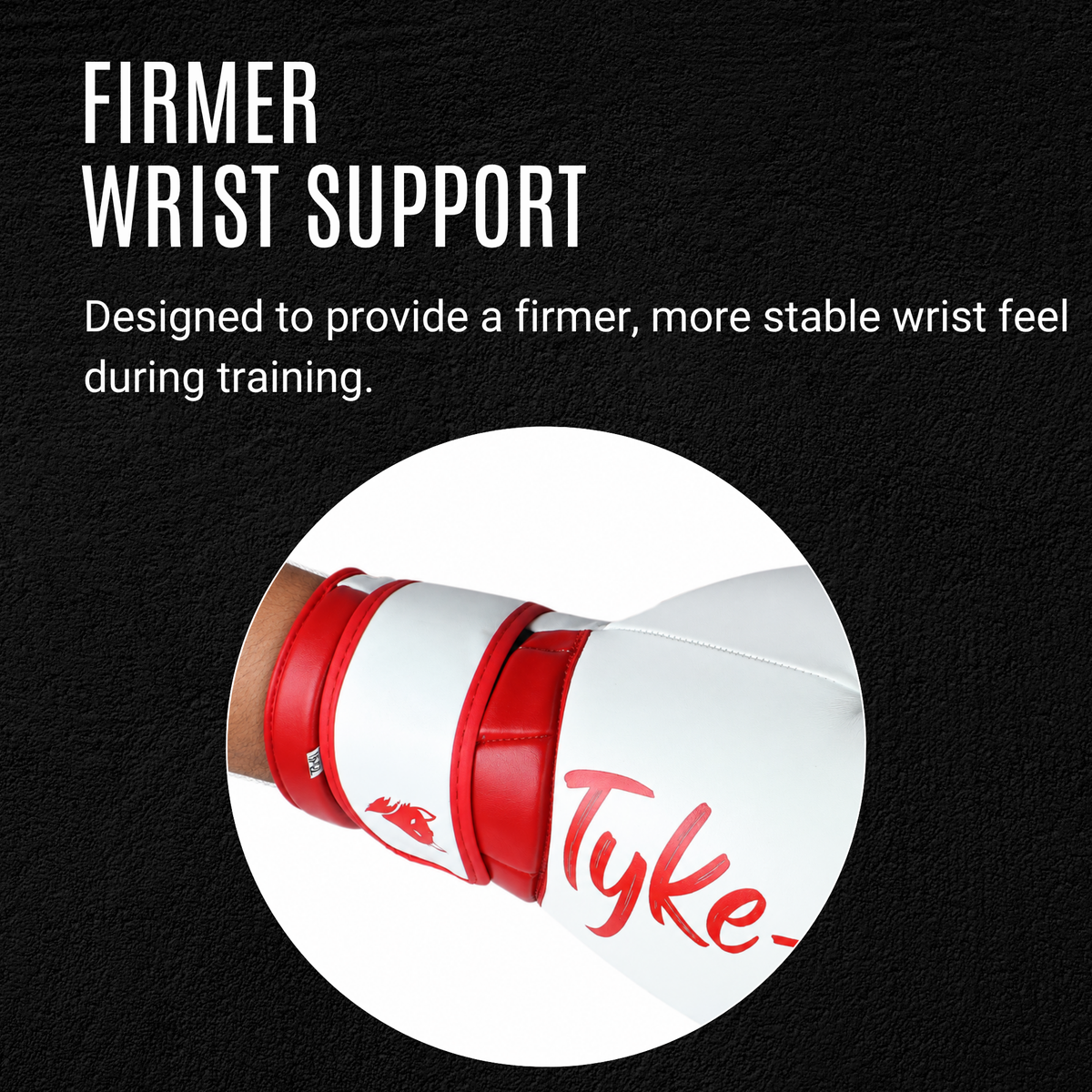Tyke-ies Elegant white and red boxing gloves with firmer wrist support