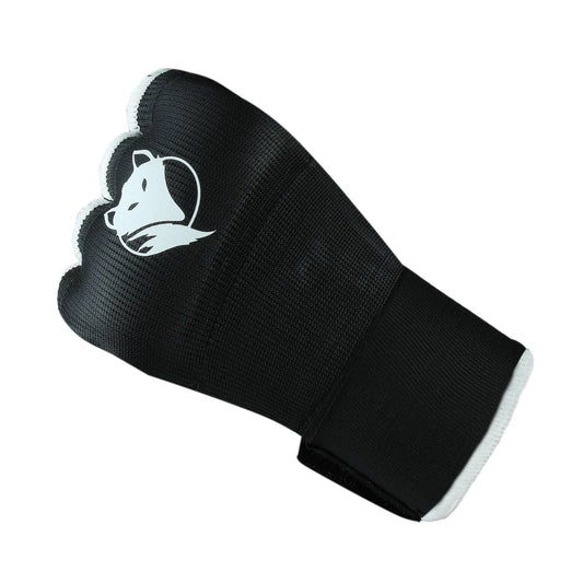 Black Tyke-ies Keen inner gloves on-hand showing gel knuckle padding for extra protection.