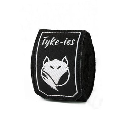 Black Tyke-ies Pure hand wraps in a compact rolled view showing the durable fabric.