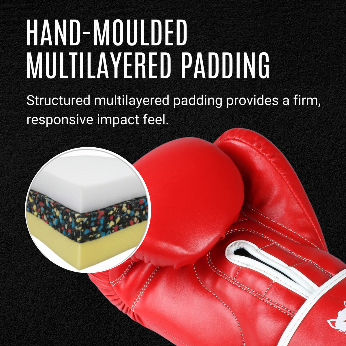 Tyke-ies red AGILE boxing gloves with hand-moulded multilayered padding