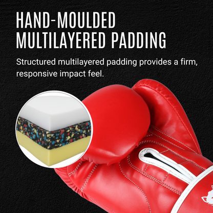 Tyke-ies red AGILE boxing gloves with hand-moulded multilayered padding