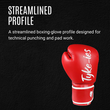 Tyke-ies red AGILE boxing glove with streamlined profile for technical boxing and pad work
