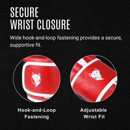 Tyke-ies red AGILE boxing gloves with secure adjustable hook-and-loop wrist closure