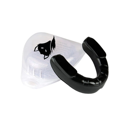 Black Tyke-ies Resilient gum shield with its antimicrobial ventilated storage case.