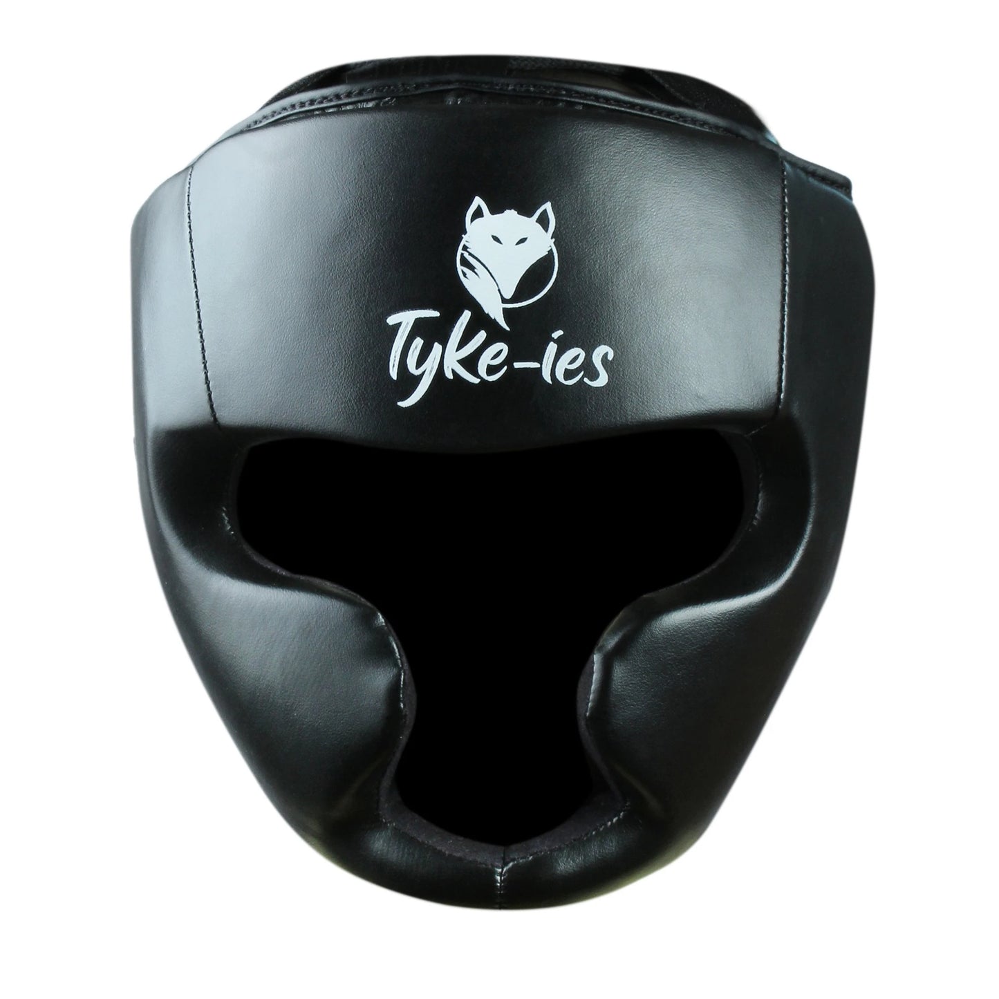 Front view of black Tyke-ies Shield headguard showing reinforced cheek protection.